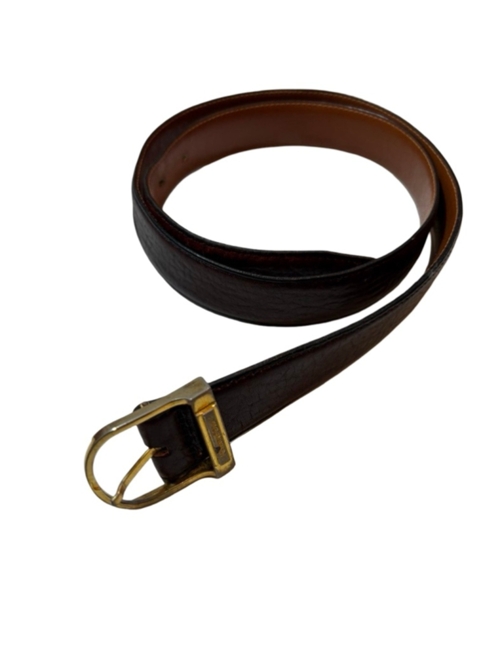 Christian Dior Vintage Brown Leather Belt Gold Buckle Italy Minimal Luxe 38